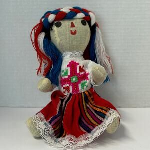 Vintage 1980's Handmade Traditional Folk Art Mexican Doll Button Joints